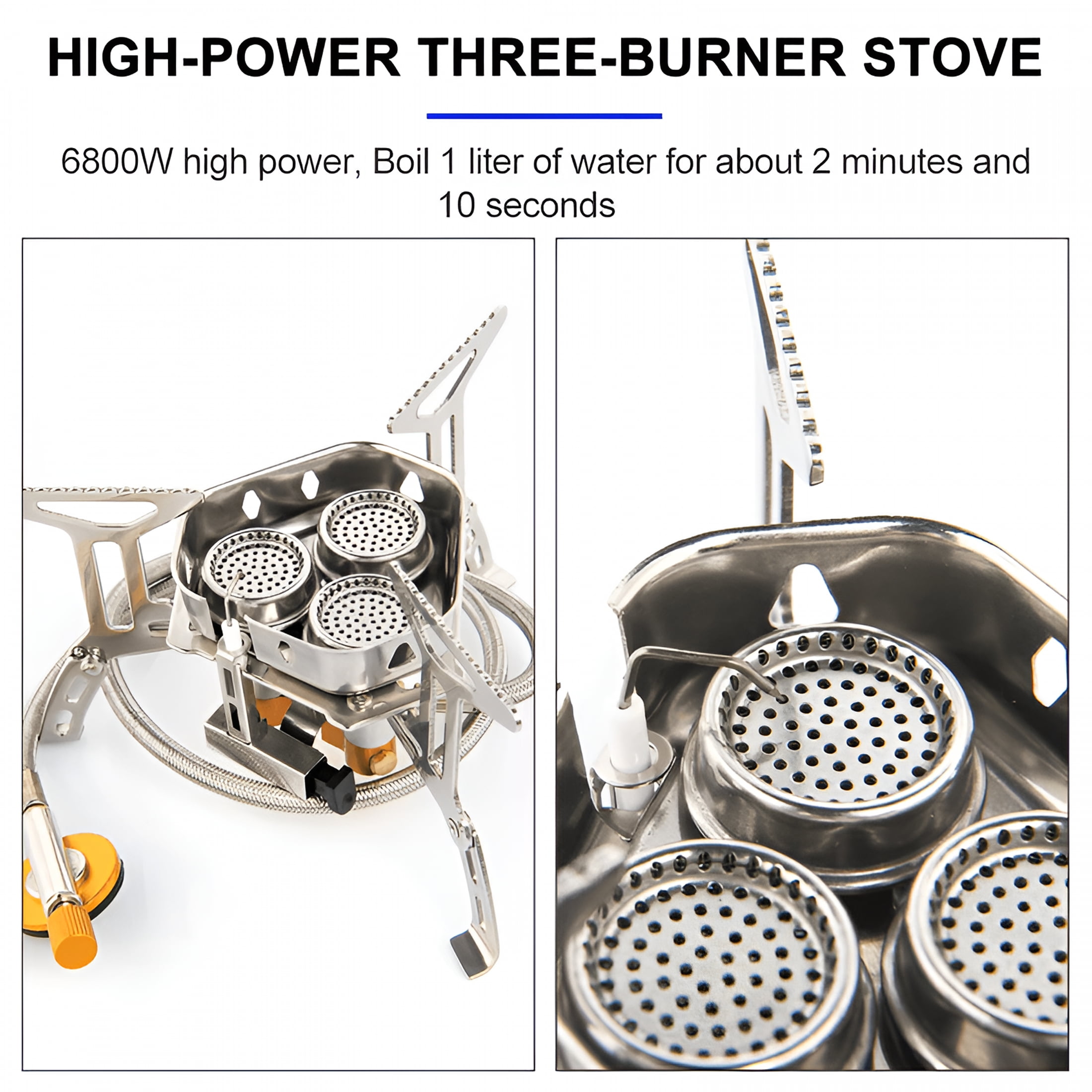 HIBIBUD 2026 New 3 S Gas Stove Tourist Camping Burners Folding Backpacking Furnace 6800W Outdoor Hiking Picnic Bbq Cooking Equipment (Stove with Adapter)
