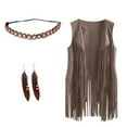 thumbnail image 3 of Women's Fringe Vest 60s 70s Hippie Vest Sleeveless Cowgirl Western Faux Suede Tassel Leather Jacket with Earrings and Necklace for Hippie Party, 3 of 5