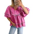 thumbnail image 1 of Peplum Babydoll Tops Cicy Bell para mujer, cuello en V, manga corta, 1 of 7