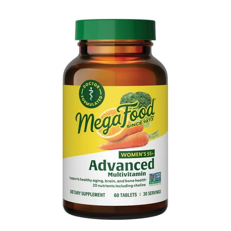 MegaFood Women s 55+ Advanced Multivitamin for Women - Doctor-Formulated with Choline Vitamin D3 Vitamin B12 Biotin - Plus Real Food - Optimal Aging - Vegetarian - 60 Tabs (30 Servings)