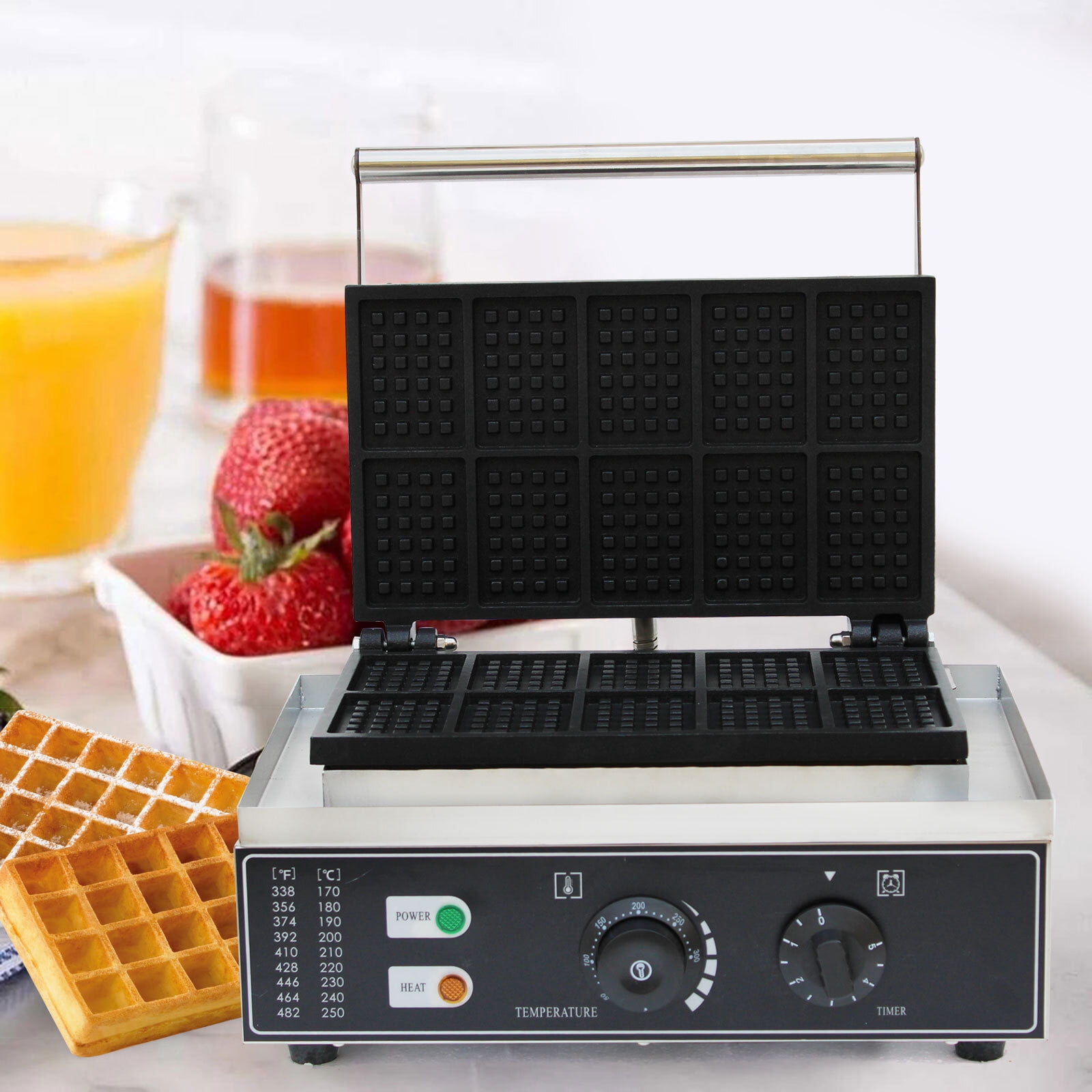 Commercial Square Waffle Maker, 10 Grids 1500W Electric Waffles Maker Stainless Steel Belgian Waffle Iron Nonstick Waffle Machine for Restaurant, Snack Bar, Bakery, Home