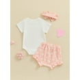 thumbnail image 3 of Bagilaanoe 3Pcs Newborn Baby Girl Shorts Set Short Sleeve Print Romper Tops + Floral Shorts + Hairband 3M 6M 12M 18M Infant Casual Summer Clothes, 3 of 7