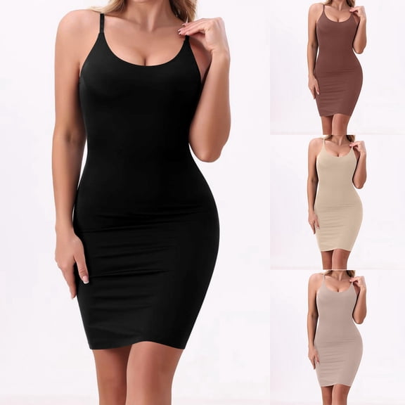 Womens Seamless Camisole Shapewear Dress Long Bodycon Tummy Control Elegant Comfortable Shapers Beige XXL