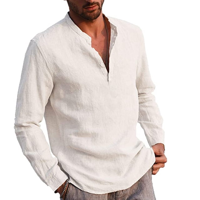 ITFABS Men's Solid Color Long Sleeve T-Shirt Loose Fit Tops Solid Color Blouse