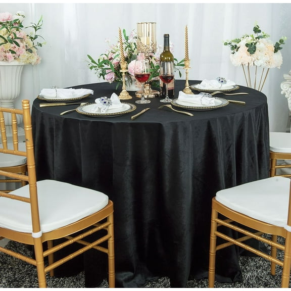 Wedding Linens Inc. Wholesale 108" Round Seamless Italian Velvet Tablecloth - Black