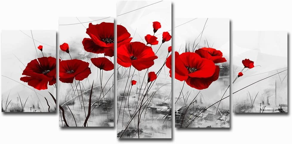 Wendana Red Poppy Flowers Artwork Abstract Grey Background Chinese Ink Painting Canvas Print Wall Art Decor 8x12x2 8x16x2 8x20 Inch Walmart Com Walmart Com