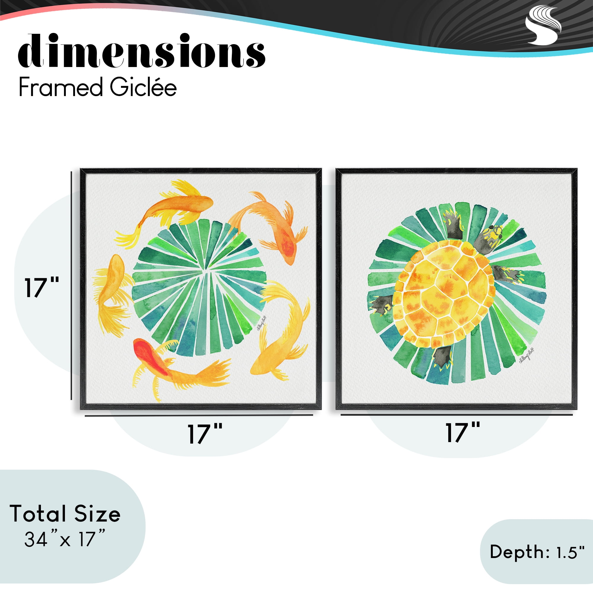 Stupell Industries Orbital Aquatic Creatures 2 Piece Black Framed Giclee Art Set, design by Hillary Holt