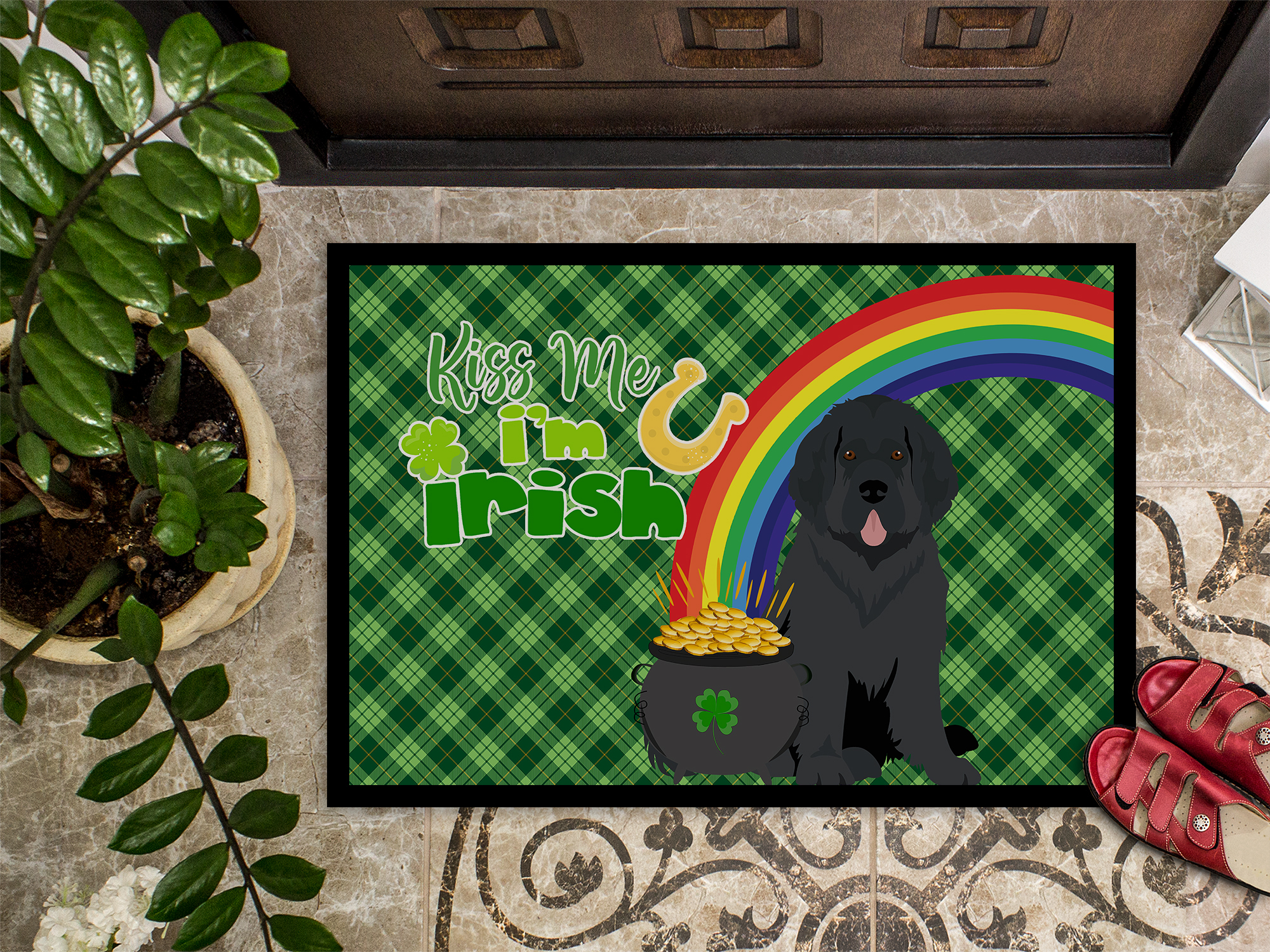 Black Newfoundland St. Patrick's Day Indoor or Outdoor Mat 24x36 36 in x 24 in