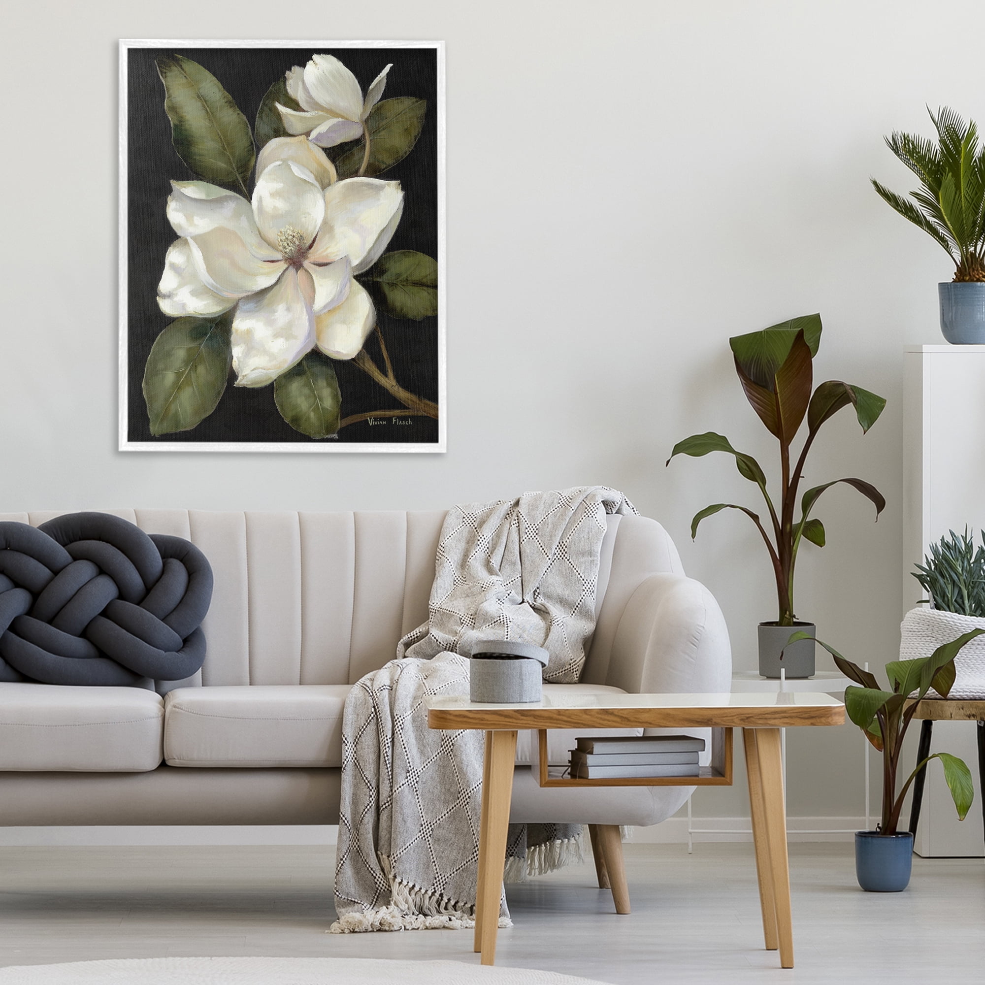 Stupell Industries Blooming Magnolia Buds White Framed Giclee Art, design by Nan