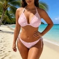thumbnail image 4 of 2 Piece Swimsuit for Women, Swimsuit Bikini, Womens Bikini Swimsuits, Full Coverage Bikini, Women Polka Dot Bikini Sets Sexy Halter String Triangle High Cut Cheeky 2 Piece Bathing Suit, Light pink M, 4 of 5