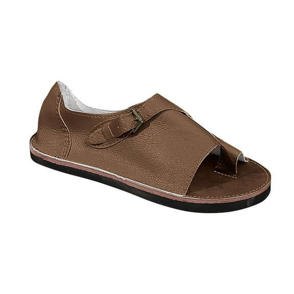 Women’s Sandals Comfortable Arch Support Dressy Flat Sandals Elastic Open Toe Walking Shoes for Summer Brown 5.5