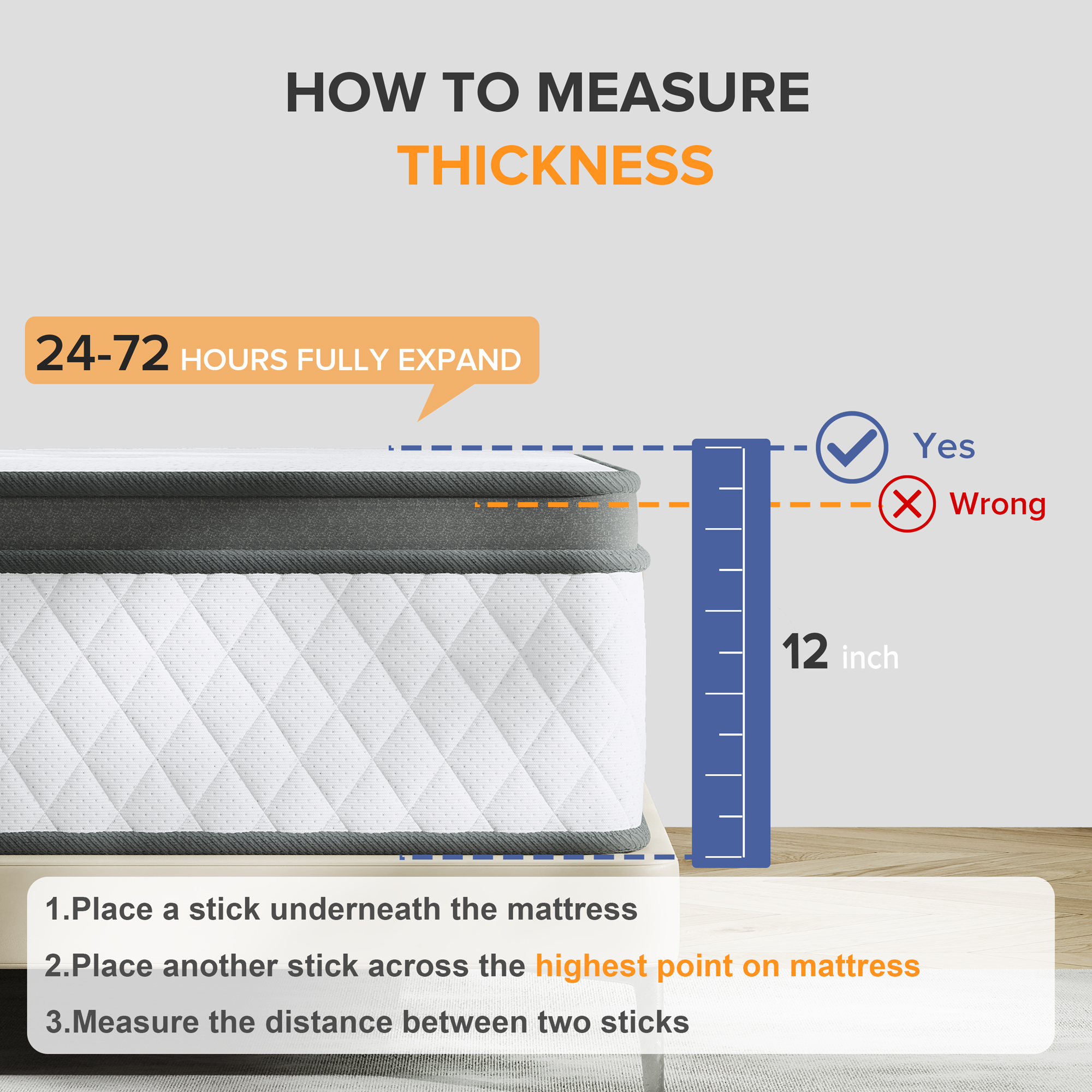 Babo Care Full Mattress, 12-Inch Memory Foam, Hybrid Mattress with Independent Pocket Springs, Isolated Motion, Pressure Relief, Mattress in a Box
