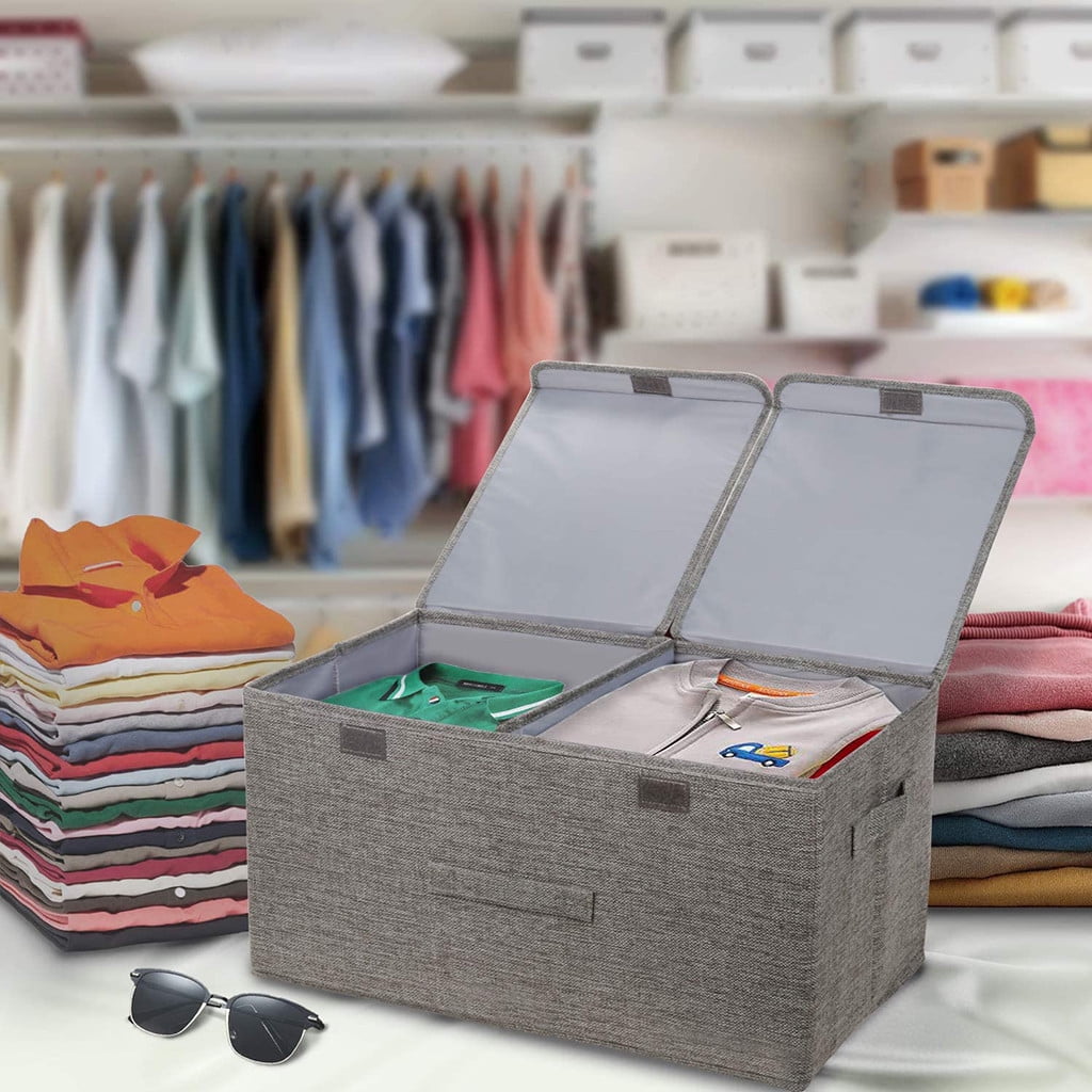 Hewann Collapsible Linen Fabric Storage Box - Large Organizer for Clothing, Toys, and Household Items, Versatile and Stylish Grey Bins for Home and Gifts - 50x30x25cm