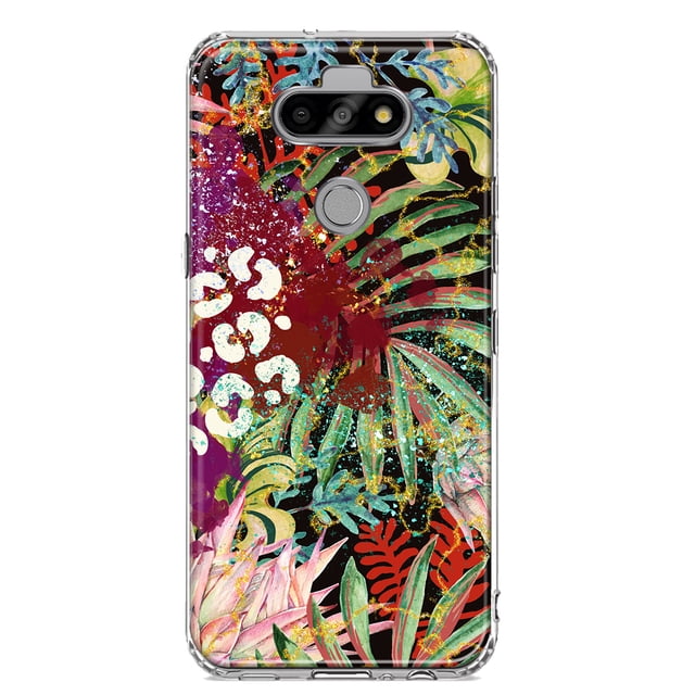 MUNDAZE LG Aristo 5/Phoenix 5/Risio 4 Shockproof Clear Hybrid Protective Phone Case Leopard Tropical Vacation Beach Flowers Cover