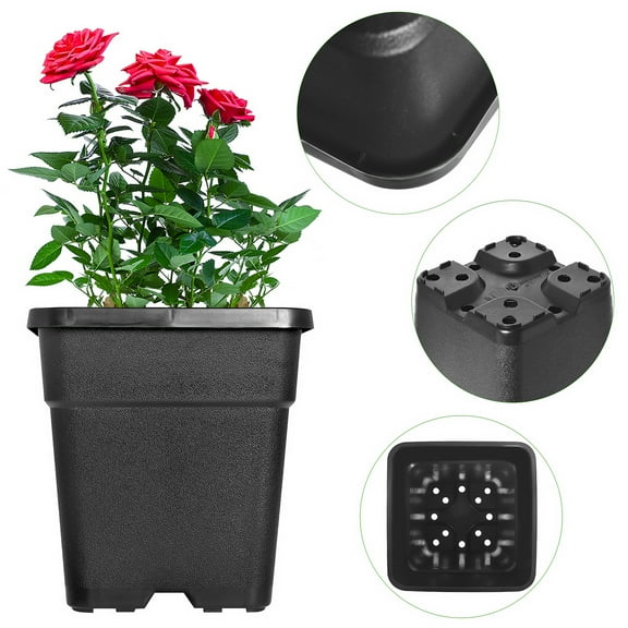 Waltyotur 1/2/3/5/8/10Gallon Plastic Grow Pots Plant Bonsai Square Garden Container 10 Pack