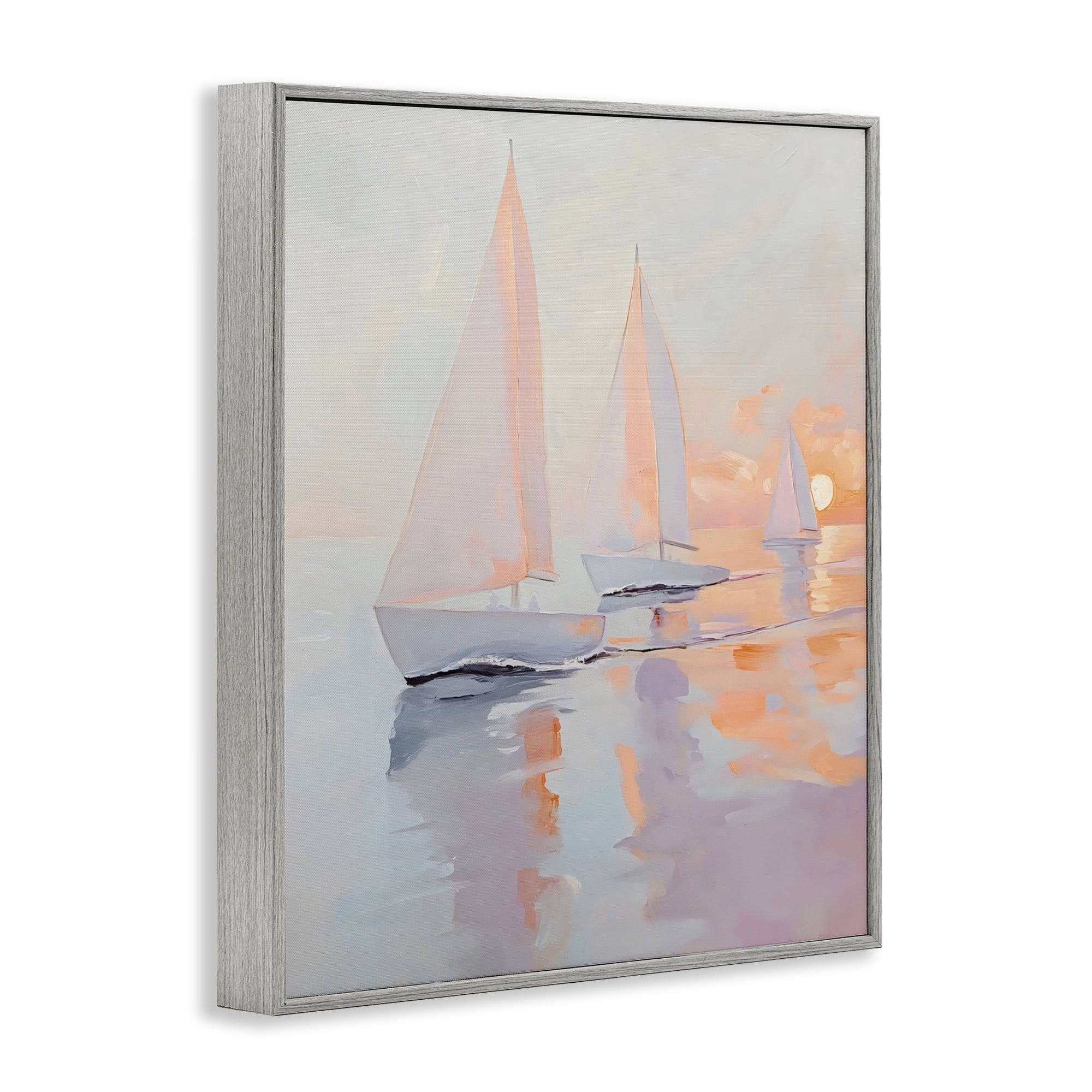 Stupell Industries Peach Sunset Sailboats on Sea Gray Framed Giclee Art, design by Creative Studio