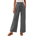 thumbnail image 2 of Ndbuld Stretchy Pants for Women Women High Waist Paperbag Wide Leg Pants Bow Flowy Loose Trousers Pockets Casual Pants,Dark Gray,L, 2 of 3