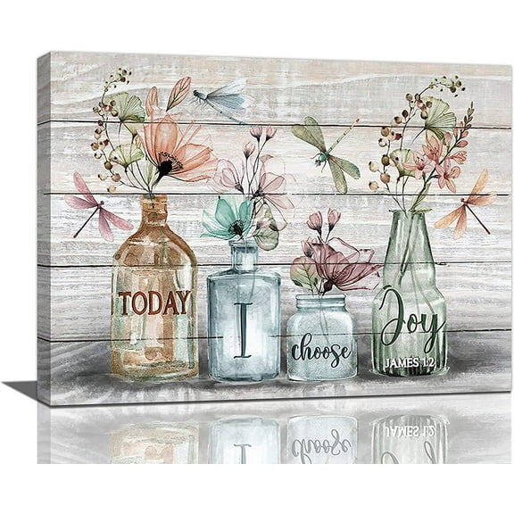 Lucksign Rustic Bathroom Flower Wall Art 16"x12" Framed Painting Canvas Print