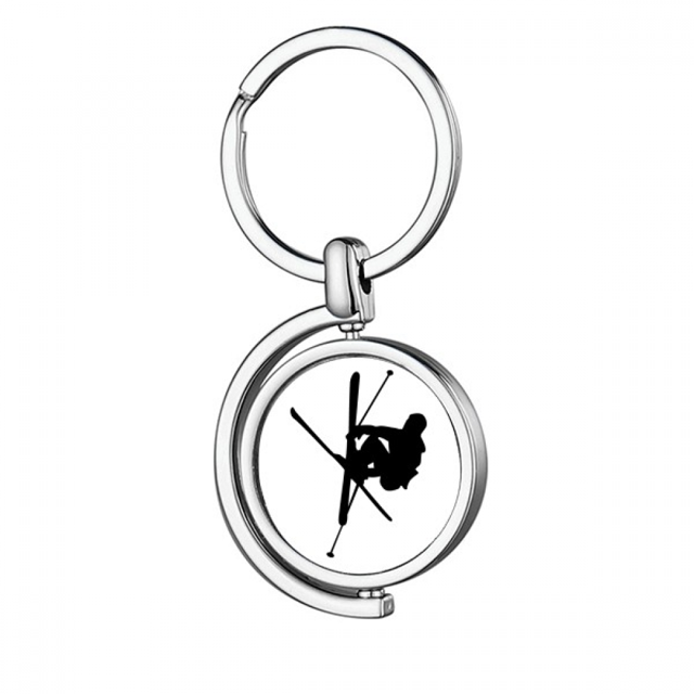 Sports Physical Education Skiing Player Rotating Keychain Metal Keyring Holder