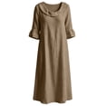 thumbnail image 6 of Sokhug Women's Maxi Dress Cowl Neck 3/4 Ruffle Sleeve Cotton Blend Summer Solid Color Midi Dress with Pockets, 6 of 7