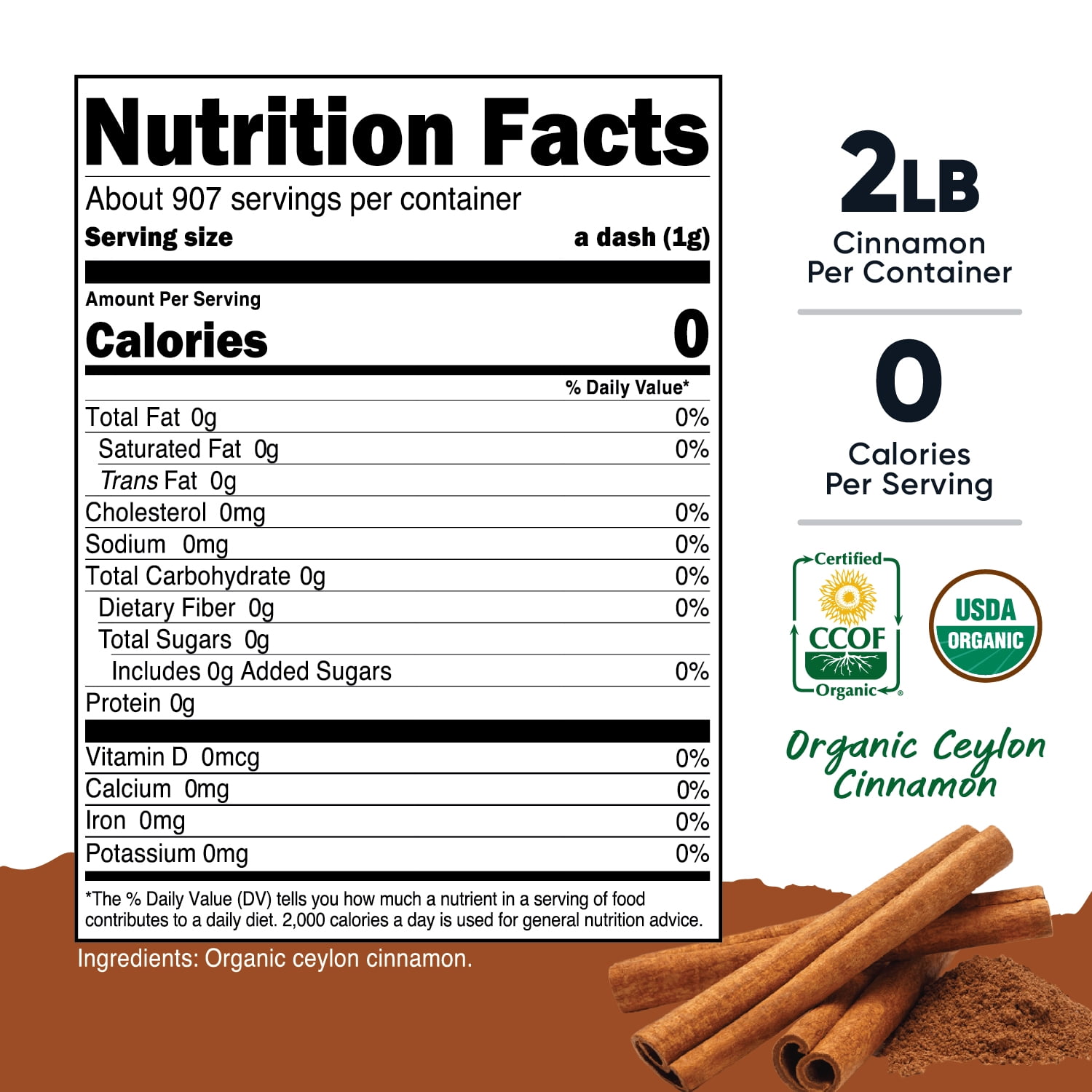 Nutricost Organic Ceylon Cinnamon (2 Pounds) - Gluten-Free, GMO-Free