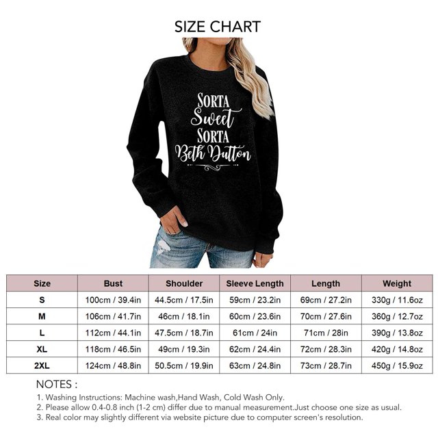 Sudadera casual de manga larga con estampado de letras sueltas y cuello redondo para mujer, camiseta para citas, color negro S
