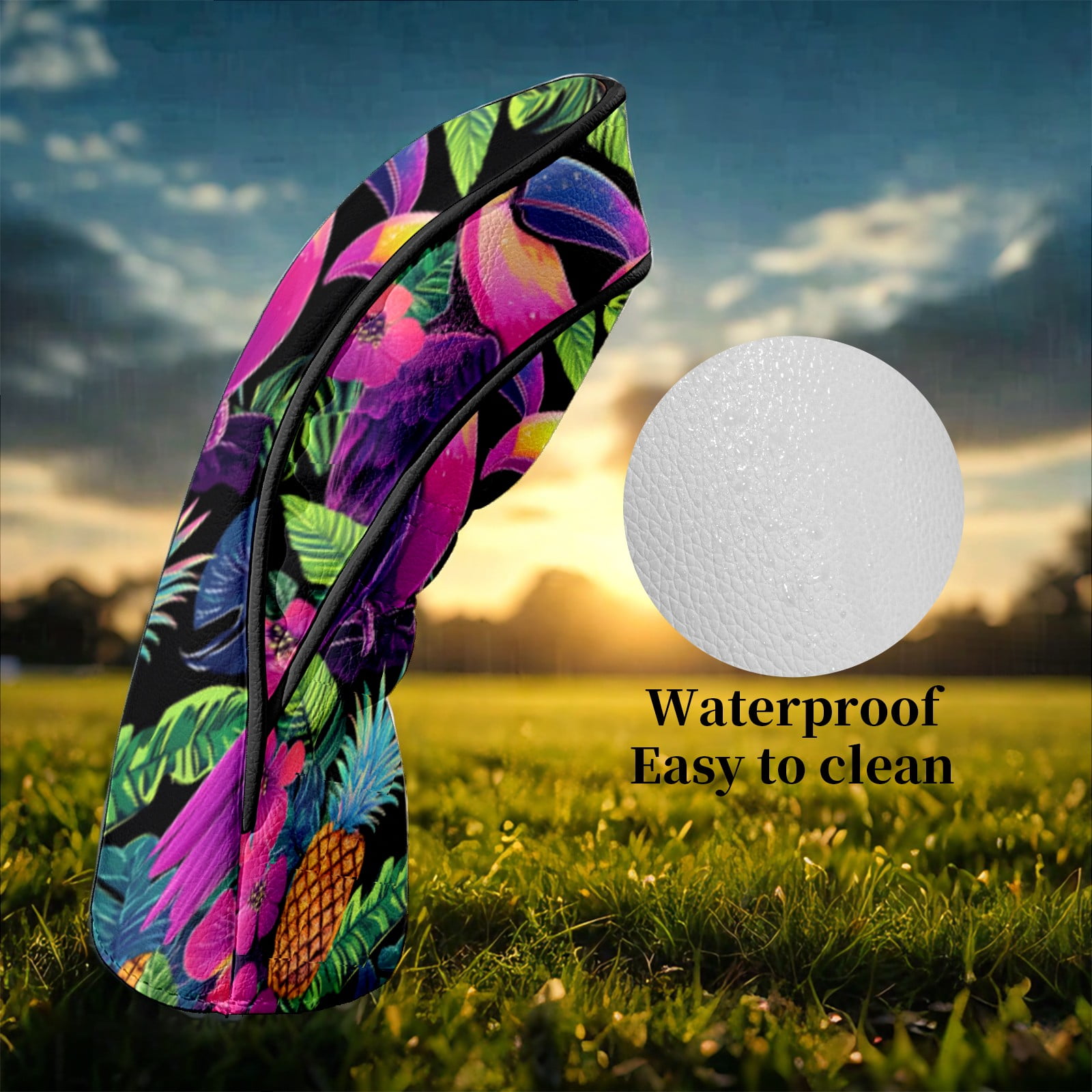 Golf Head Covers for Woods and Driver Waterproof Leather Golf Club Head Covers for Women Men Golf Driver Fairway Wood Headcover Toucan & Pineapple Jungle Design