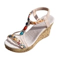 thumbnail image 1 of HSMQHJWE Sandales Compensées pour Femmes Bout Rond Sandales Compensées Confortables pour Femmes Tressées Perlées Bout Ouvert Sandales à Plateforme Bohèmes, 1 of 4