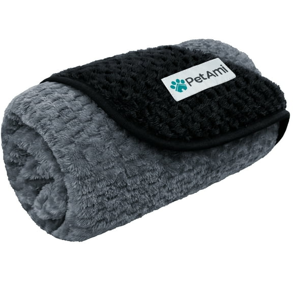 PetAmi Waterproof Dog Blanket, Leakproof Puppy Blanket for Small Medium Dogs, Furniture Sofa Couch Cover Protector, Fleece Pet Throw Indoor Cat Kitten, Reversible Washable Soft Plush, 29x40 Black Gray