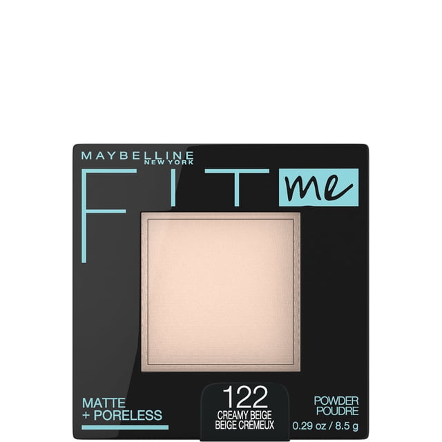 Poudre Fit Me Matte + Poreless Maybelline New York, Poudre visage compacte avec contrôle de la brillance longue durée, Pour peaux normales à grasses, Beige crémeux, 122