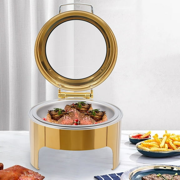 TFCFL 6L/1.58 Gal Gold Round Chafer Set Stainless Steel Chafing Dish Buffet Server Food Warmer with Fuel Holder