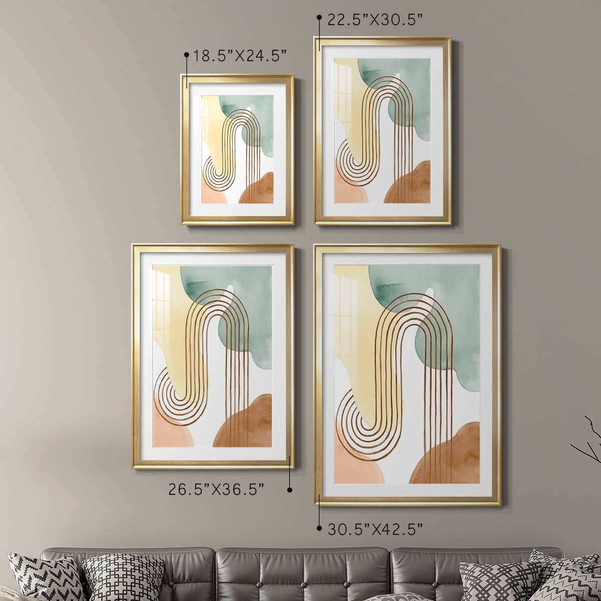 Wexford Home Spring Shapes I Premium Framed Print, 26.5" x 36.5" - Ready to Hang, Gold (Set of 2)