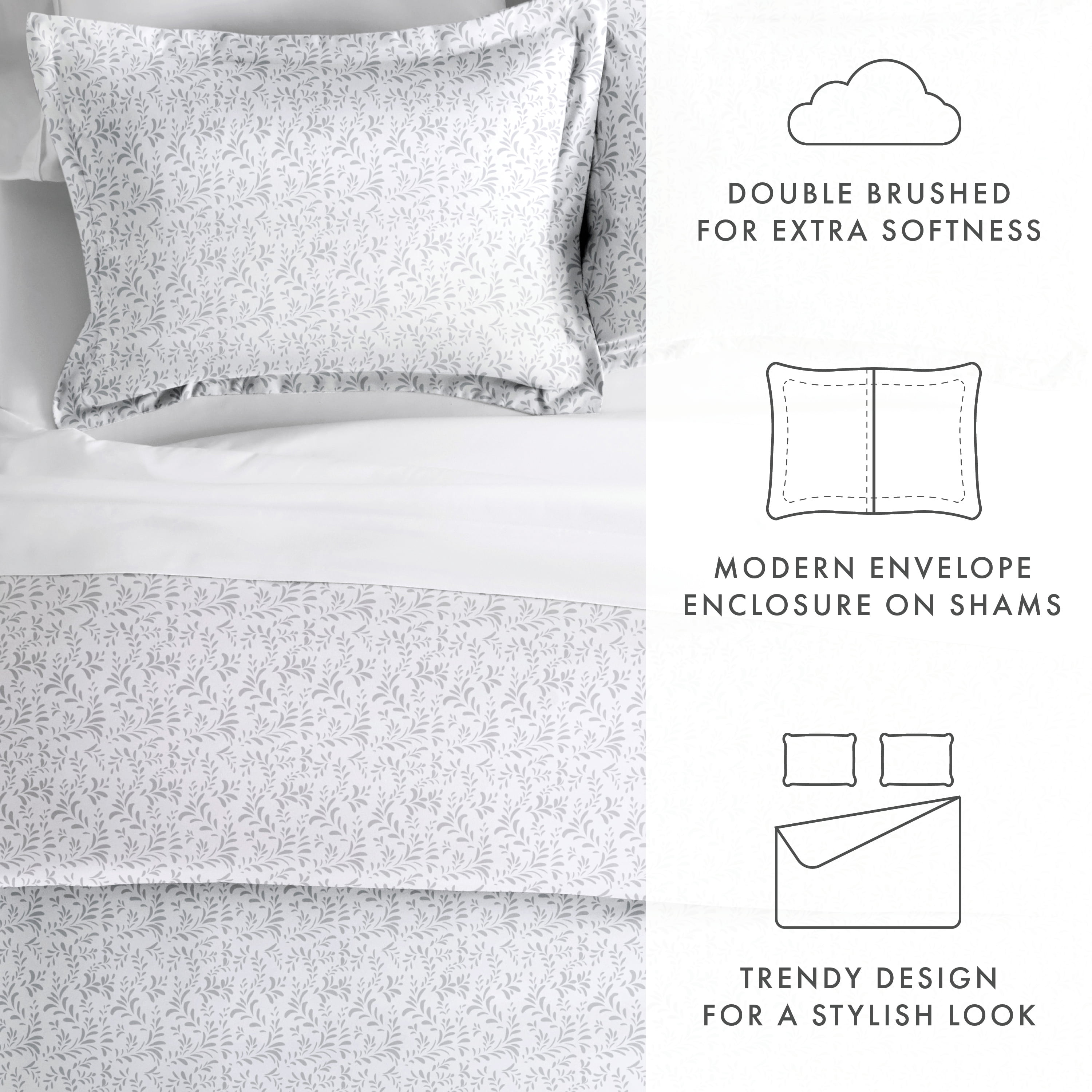 Noble Linens Premium Ultra Soft 3 Piece Burst of Vines Print Duvet Cover Set