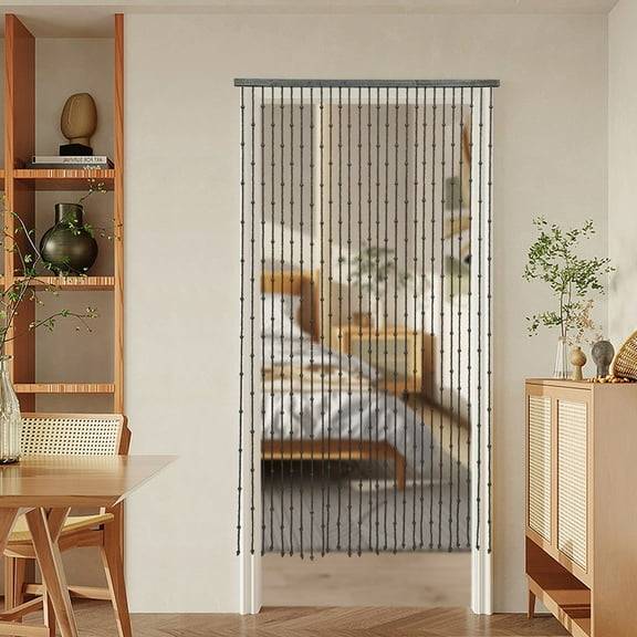 90*180cm Black Natural Wooden Door Beaded Curtain Doorway Beads Front Door Decor Curtains with Round Bead Pendants