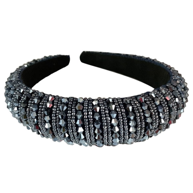 Minnieouse Diademas con cuentas de cristal con purpurina, tocado con cierre de punto ancho, accesorios para peinados, tocados para mujeres y Accesorio para el cabello Azul