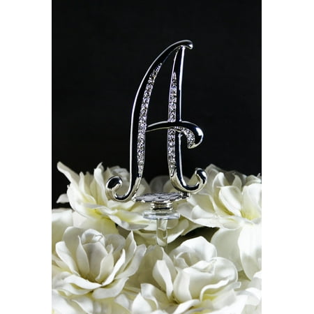 Silver Rhinestone Monogram Wedding Cake Topper Top Letter Initial"A"