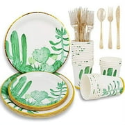 Cactus Birthday Party Supplies Set,Boho Jungle Theme baby shower Disposable Plates with Paper Plates,Cups,Knife,Fork,Spoon for Wedding Baby Shower Birthday Bridal Shower(24 Guest)