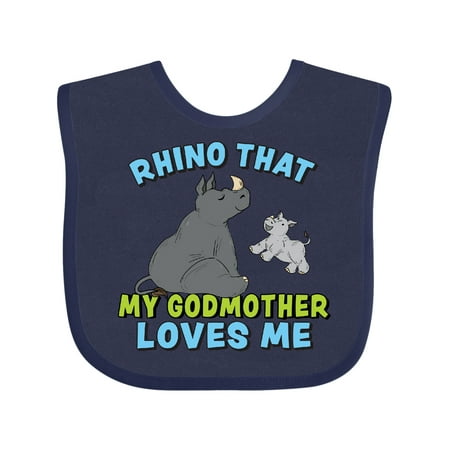 

Inktastic Rhino That My Godmother Loves Me with Cute Rhinos Gift Baby Boy or Baby Girl Bib