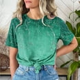 thumbnail image 2 of Mujeres Pantalones Cortos de Manga Corta Impresa Floral Cuello Redondo Superior / Camisa Poliéster, Blusa Casual de Moda para el Uso Diario Del Hogar, 2 of 8