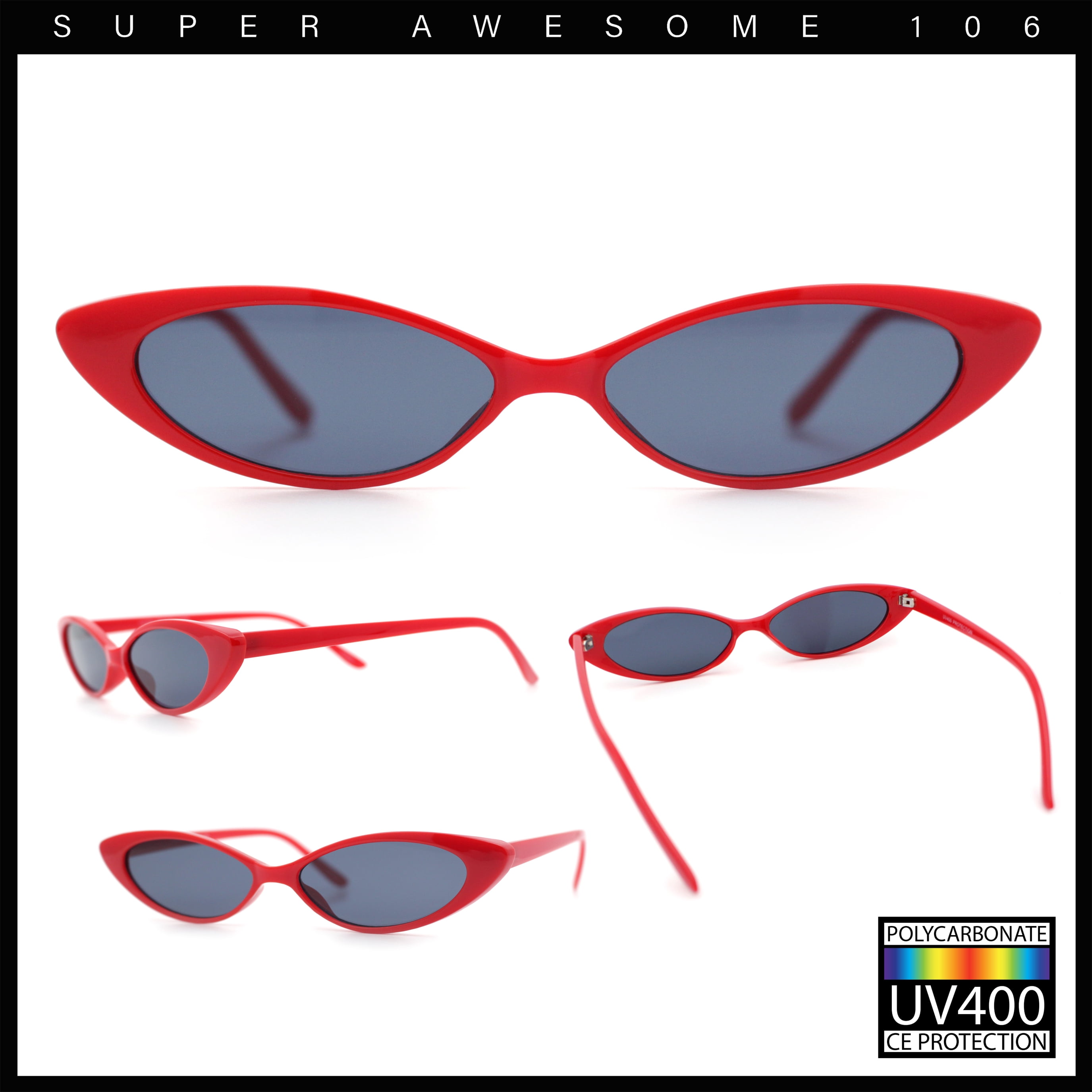 SA106 by SA106 Narrow Thin Cat Eye Plastic Gothic Retro Sunglasses, Red Black, 1