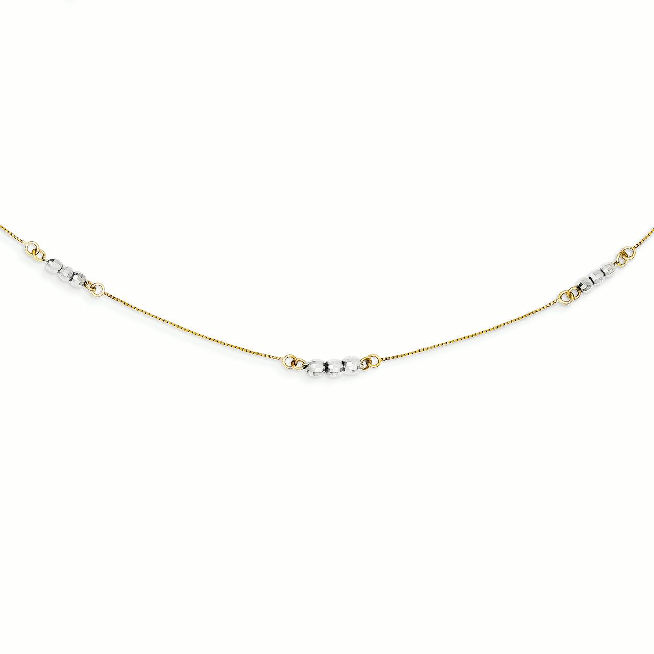 Necklace Ball (Beaded) 14K White And Yellow Gold 3 MM Mirror Beaded