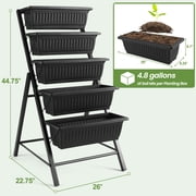 Funcid 4 ft Vertical Garden 5-Tier Raised Garden Bed Planter Box for Patio Balcony Flower Herb Freestanding Garden Planter Black, 26×22.75×45