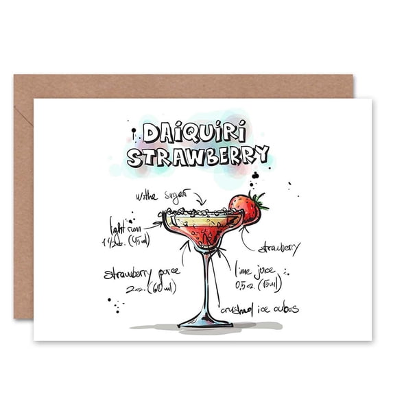 Daiquiri Strawberry Cocktail Drink Greetings Card Plus Envelope Blank inside