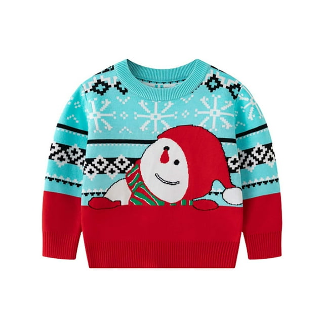 Chandails de Noël Garçons Filles Chandail à Manches Longues en Tricot Col Rond Chandail pour Enfants Chandail de Noël Laid Hauts 3-8 Ans (5 Ans, Rouge 02)