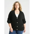 thumbnail image 2 of Time and Tru Women's V Neck Button Front Boucle Cardigan Sweater with Long Sleeves, Mid-weight, Sizes XS-XXXL, 2 of 6