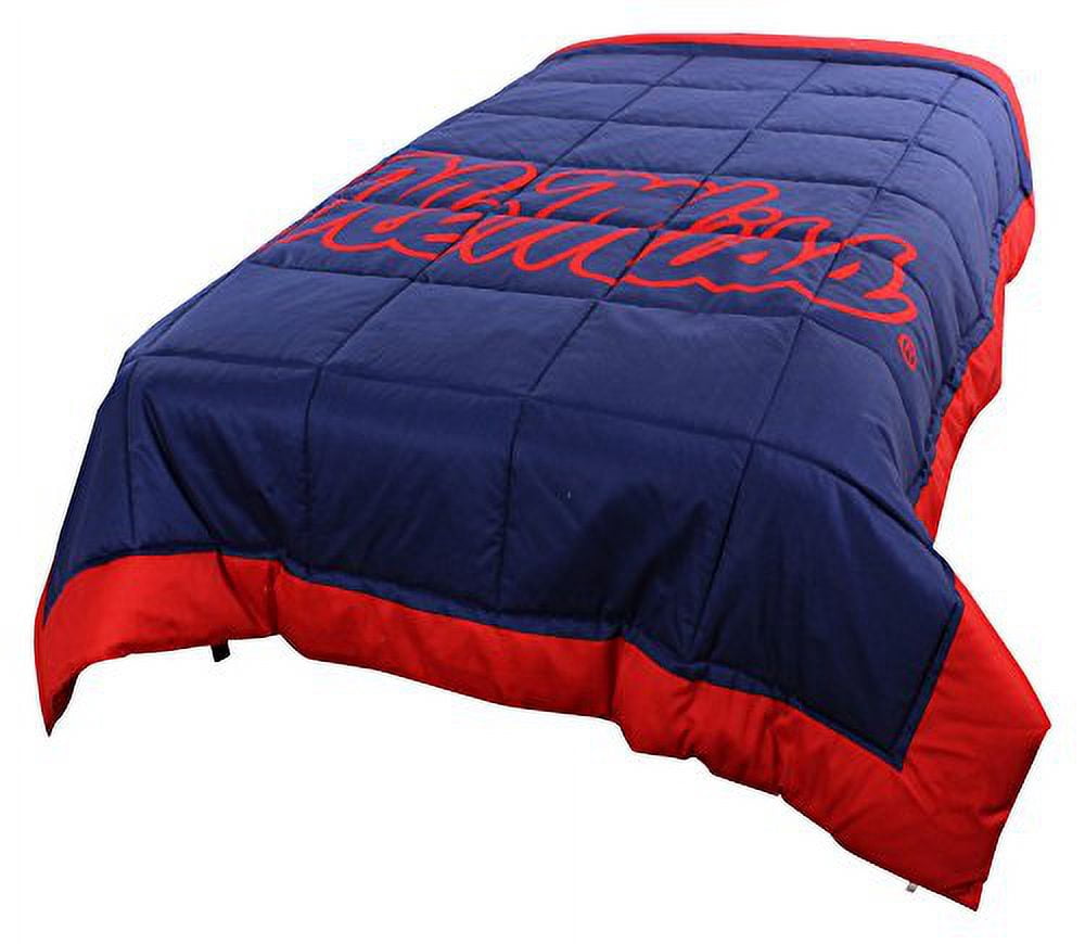 Ole Miss Rebels 2 Sided Reversible Comforter, 100% Cotton Sateen, 80" x 90", Full