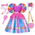 thumbnail image 3 of Disfraz de carnaval de arcoíris con caramelos para niños de 2 a 10 años, vestido de princesa con estampado de piruleta y diadema, ropa para fiesta de cumpleaños y Navidad, 3 of 5