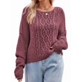 thumbnail image 2 of Womens Oversized Cable Knit Crew Neck Long Sleeve Fall Chunky Pullover Casual Loose Fit Sweater Tops Red L, 2 of 9