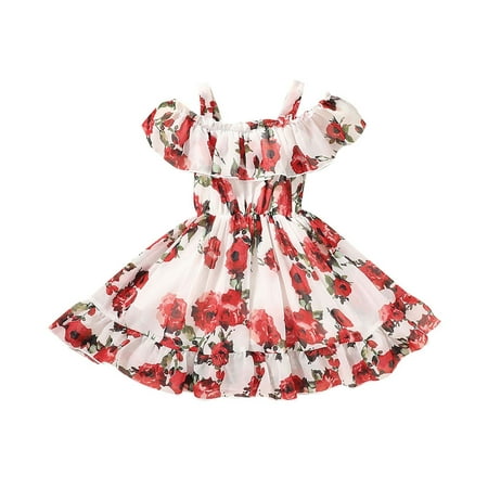 

YWDJ 9 Months-6 Years Girls Dress Toddler Kids Summer Sling Chiffon Skirt Princess Dress Sling Dress Hot Pink 4-5 Years