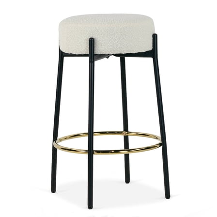 Glamour Home Set of 2 Avner Beige Boucle Backless Counter Stool with Black Metal Legs